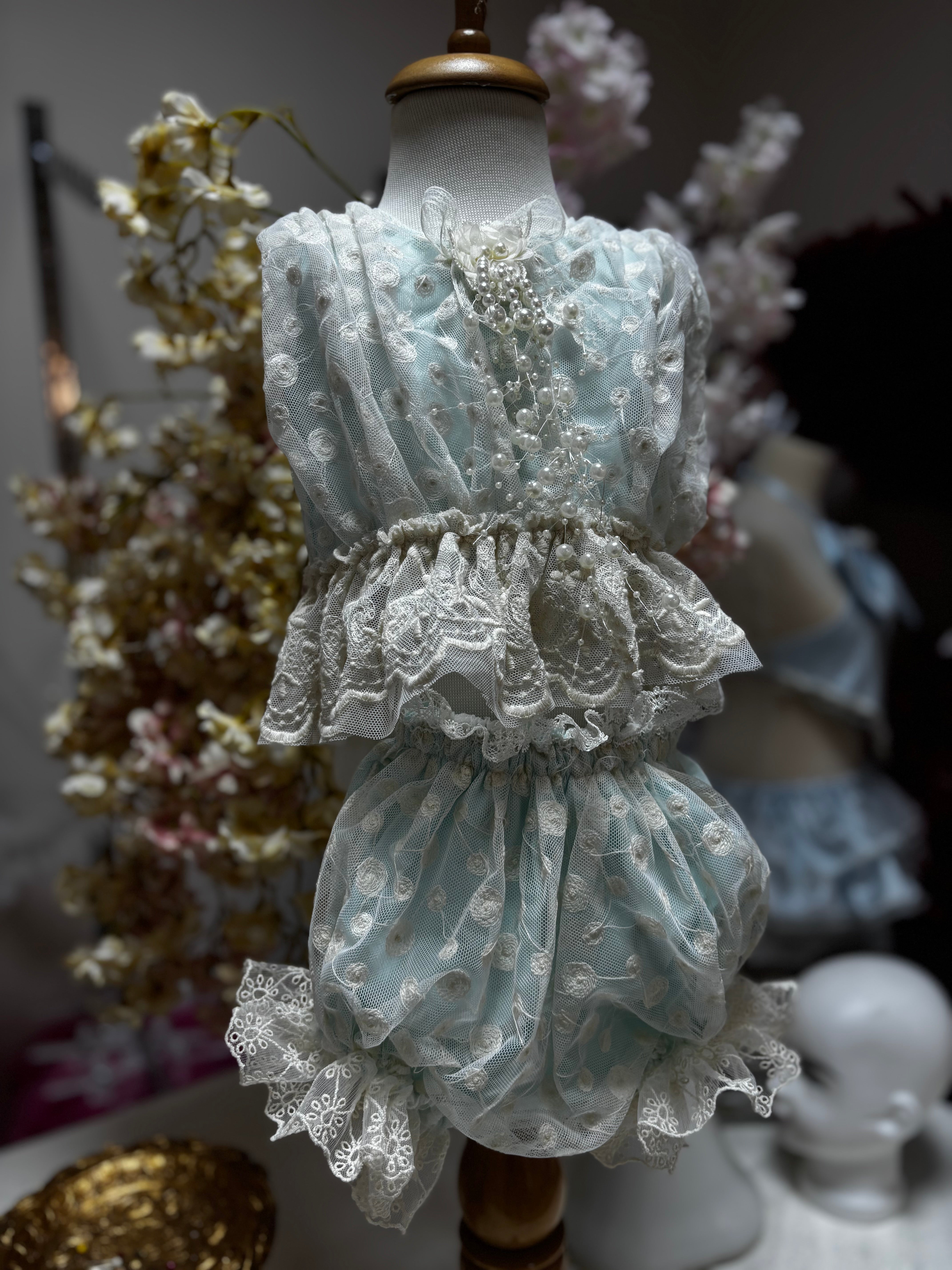 coton lace fabric girl two pieces outfıt