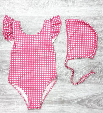 Girl swimsuit and bonnet
