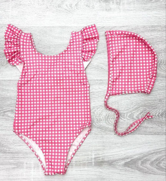 Girl swimsuit and bonnet