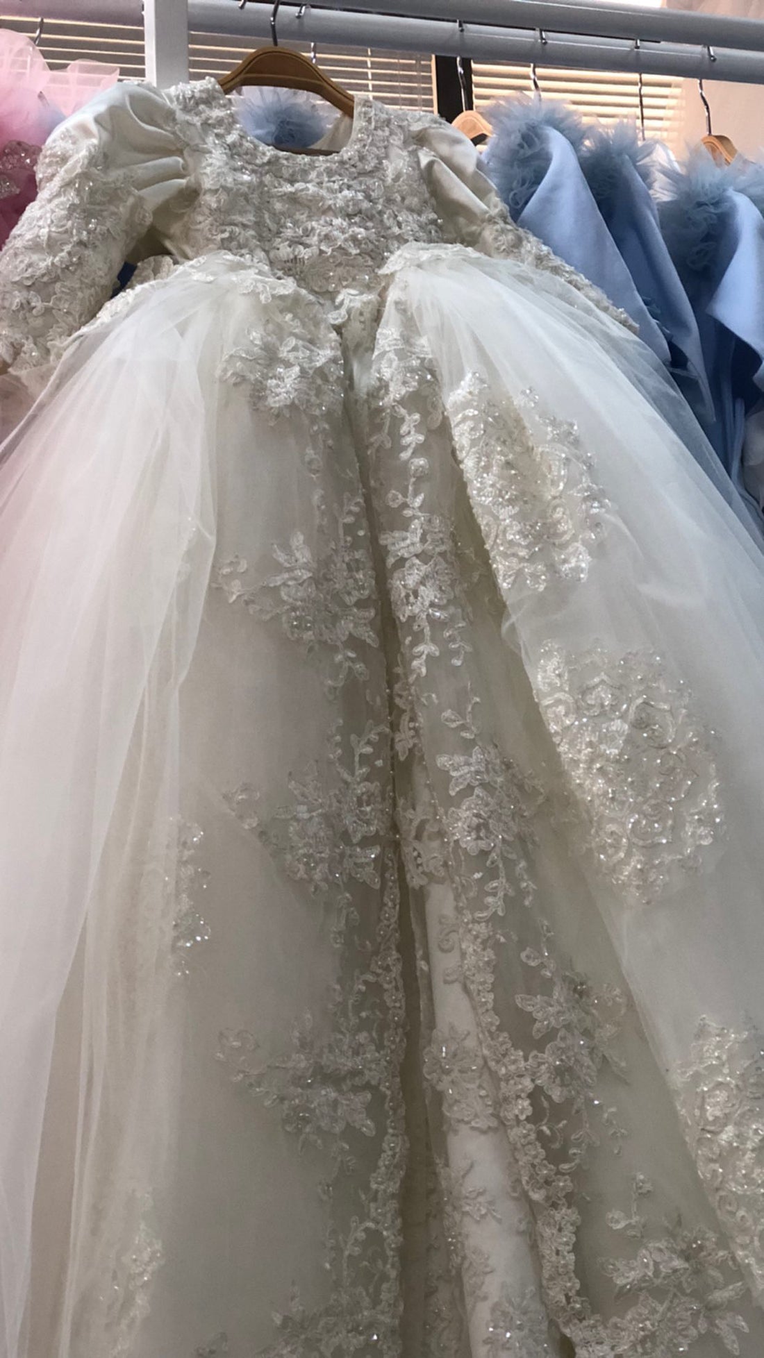 Cream  Baptism Silk Fabric France Lace Long Dresses Gown And Bonnet