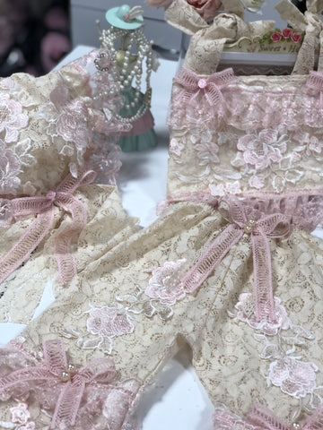 Lace Fabric Baby Girl Toddler Blouse Pants And Bonnet