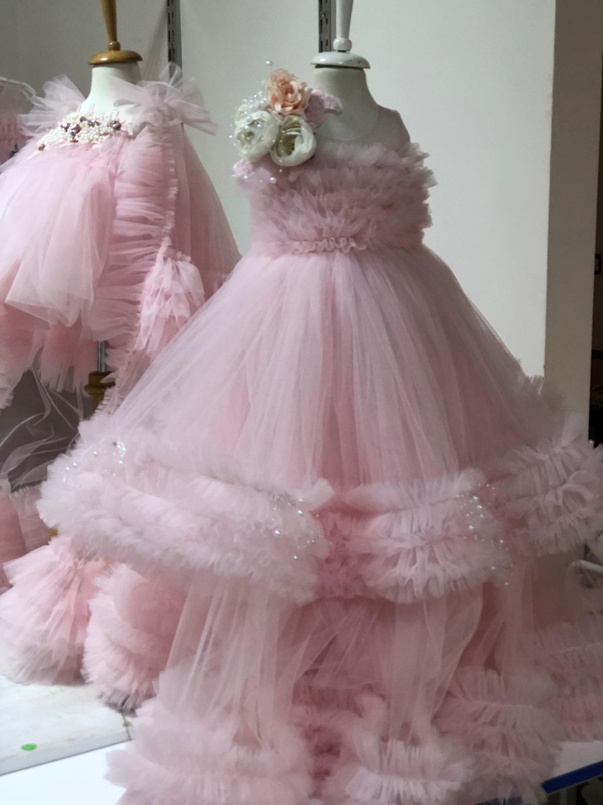 Pink Flowers Girl Long Dress