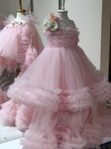 Pink Flowers Girl Long Dress