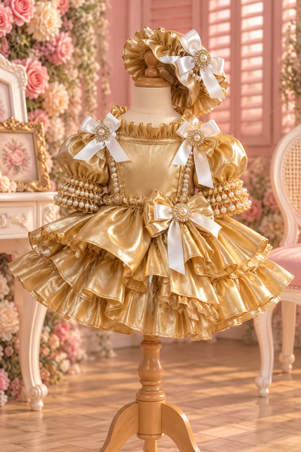 Gold girl Christmas funny dress and hairclips