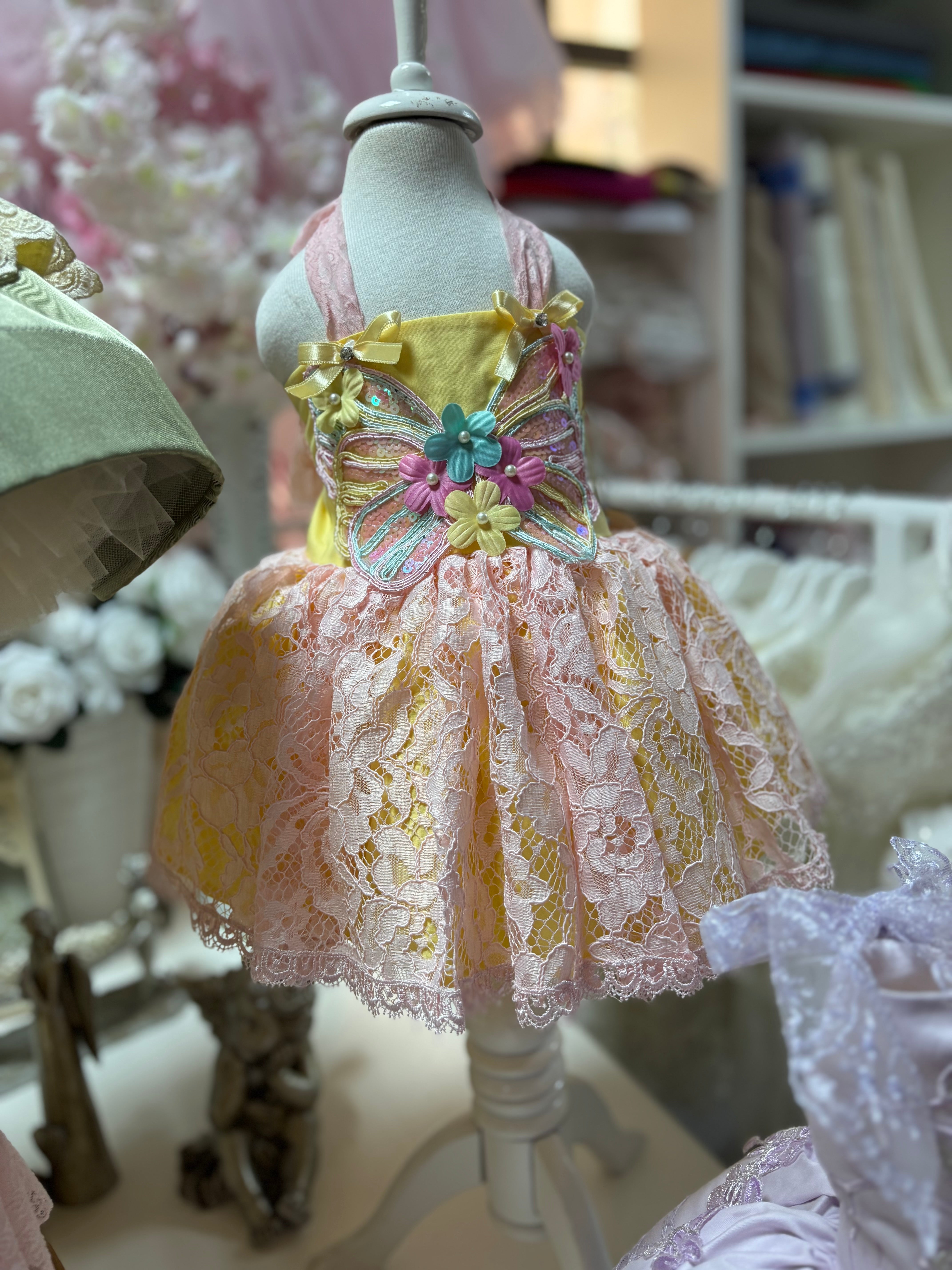 Yellow Baby Girl Toddler Coton Lace Puffy Dresses