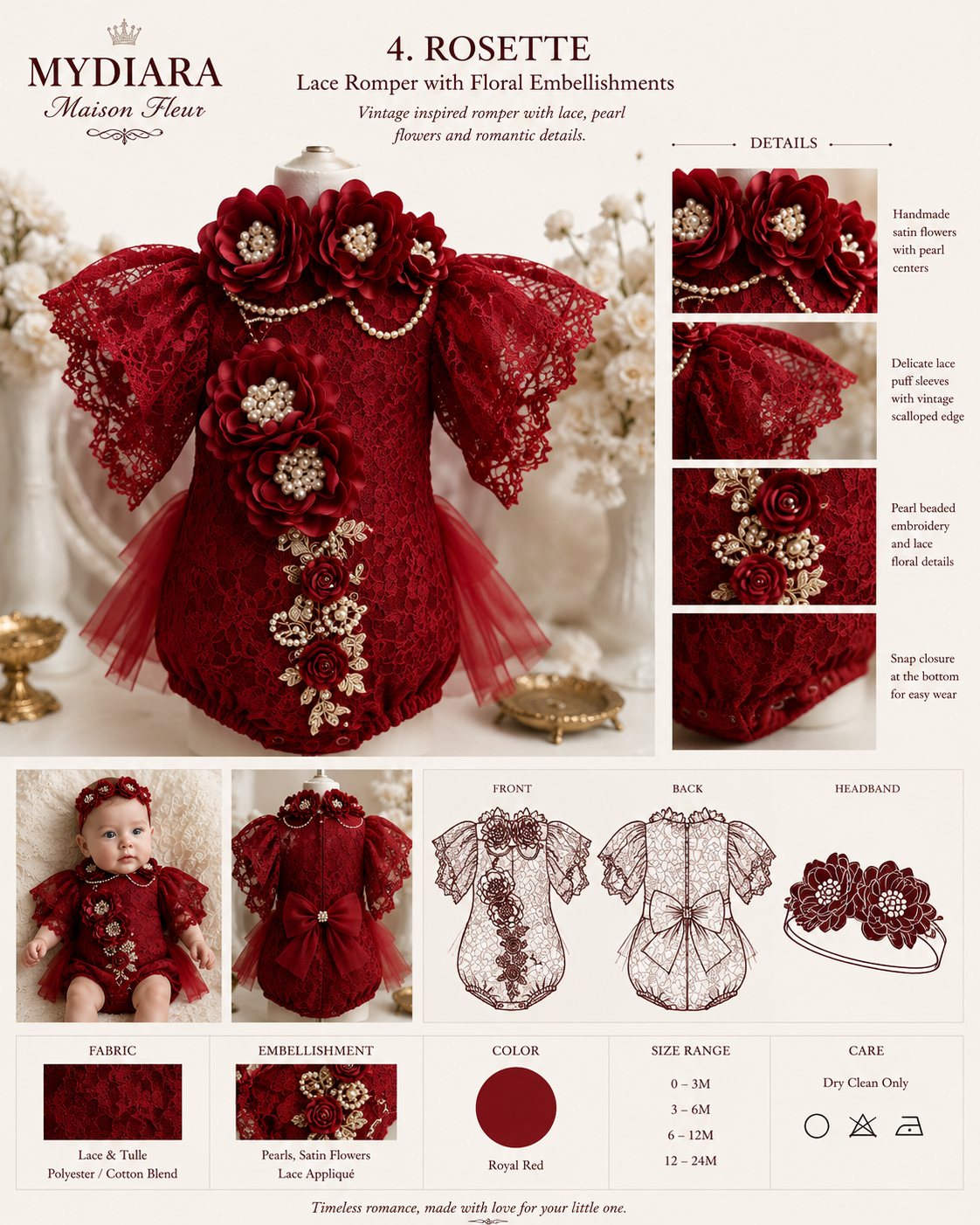 Red lace romper and flowers hairband wholasale 7 pcs