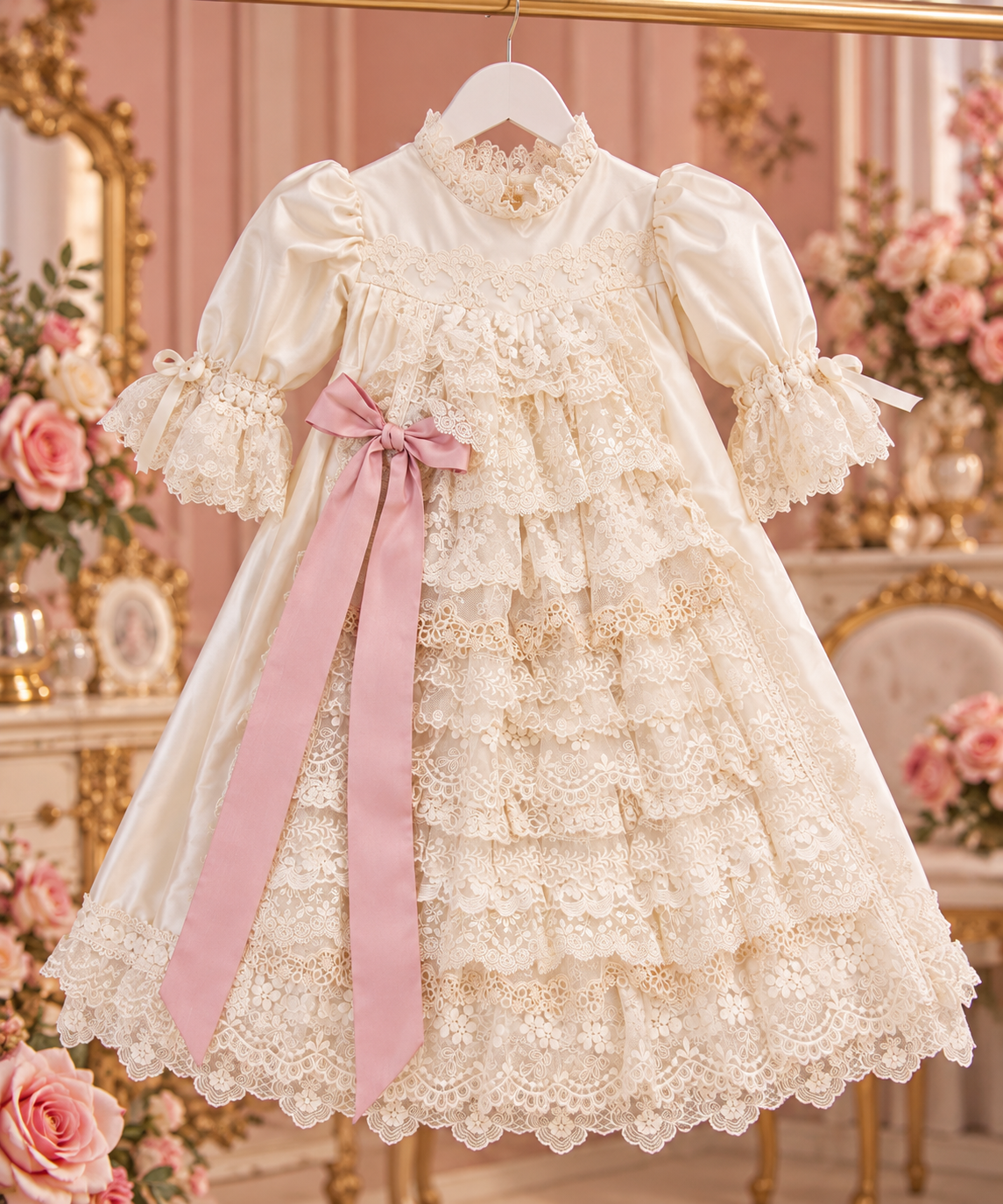 Lace fabric long girl dress