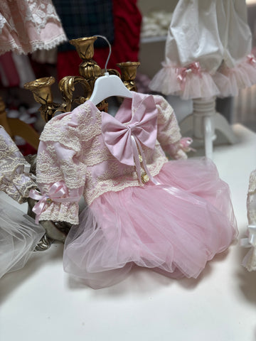 Pink Baby And Toddler Girl Coron Lace Fabric Romper And Bonnet