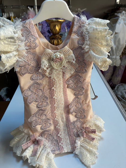 Ligh pink coton lace fabric romper wholesale 6 pcs