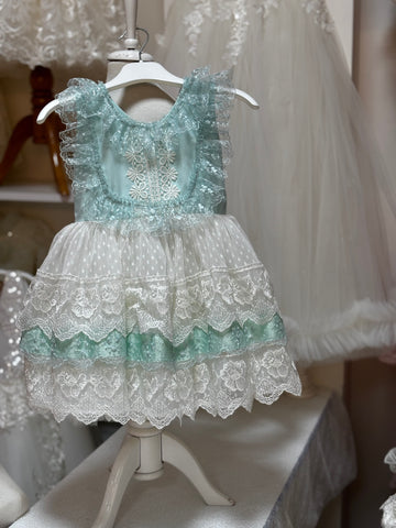 Blıe cream lace girl dress