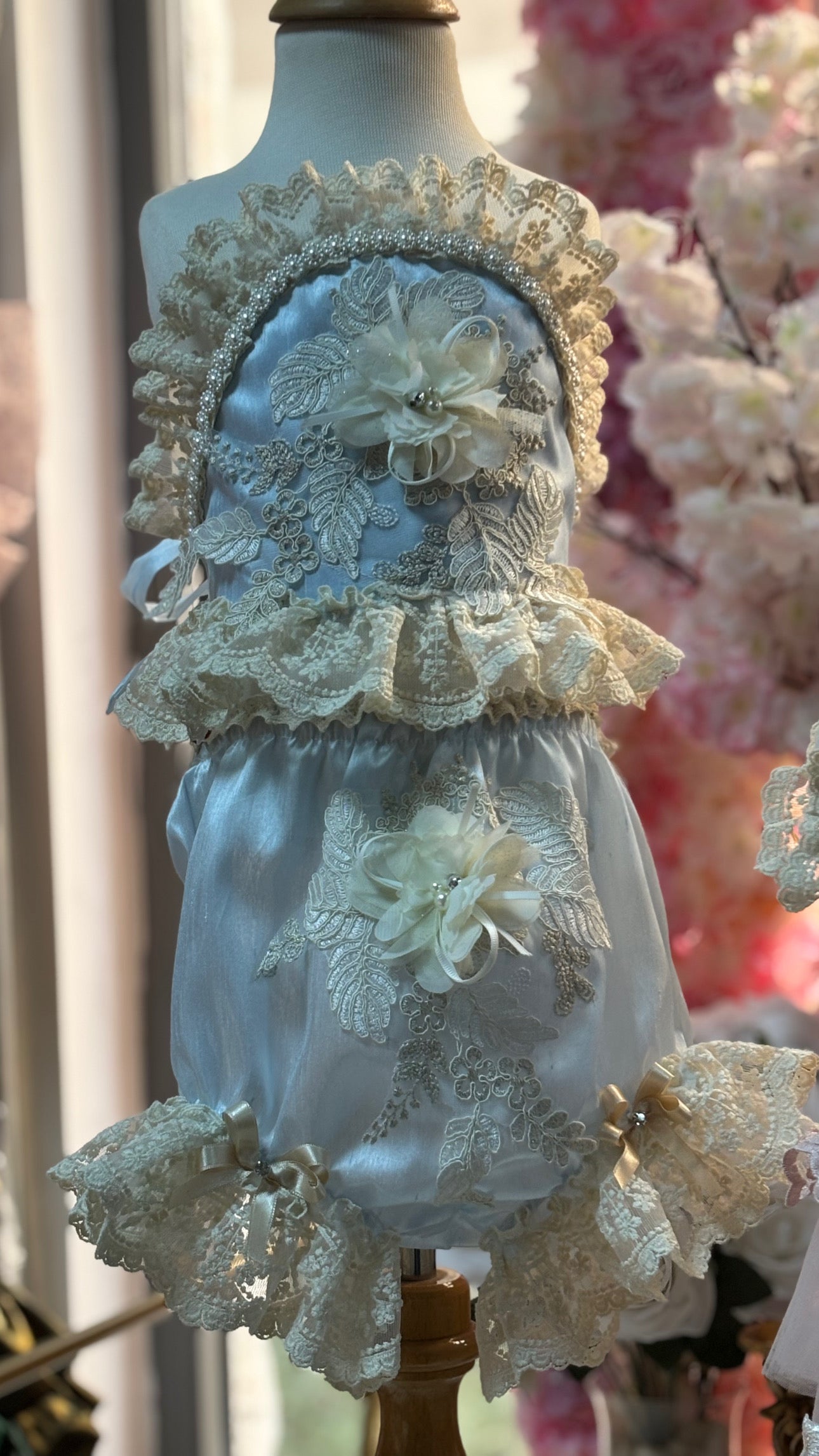 blue silk outfıt two pieces