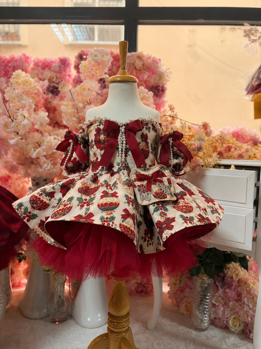 Girl shorts Christmas dress and hairbow