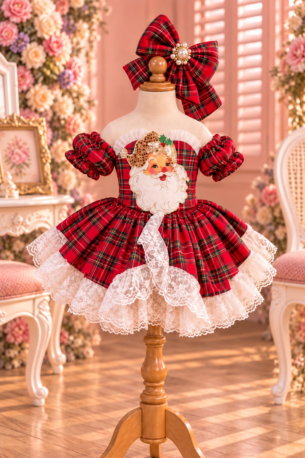 Red Christmas funny dress and hair bow