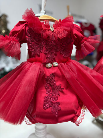 Red Coton Fabric Baby Girl Romper