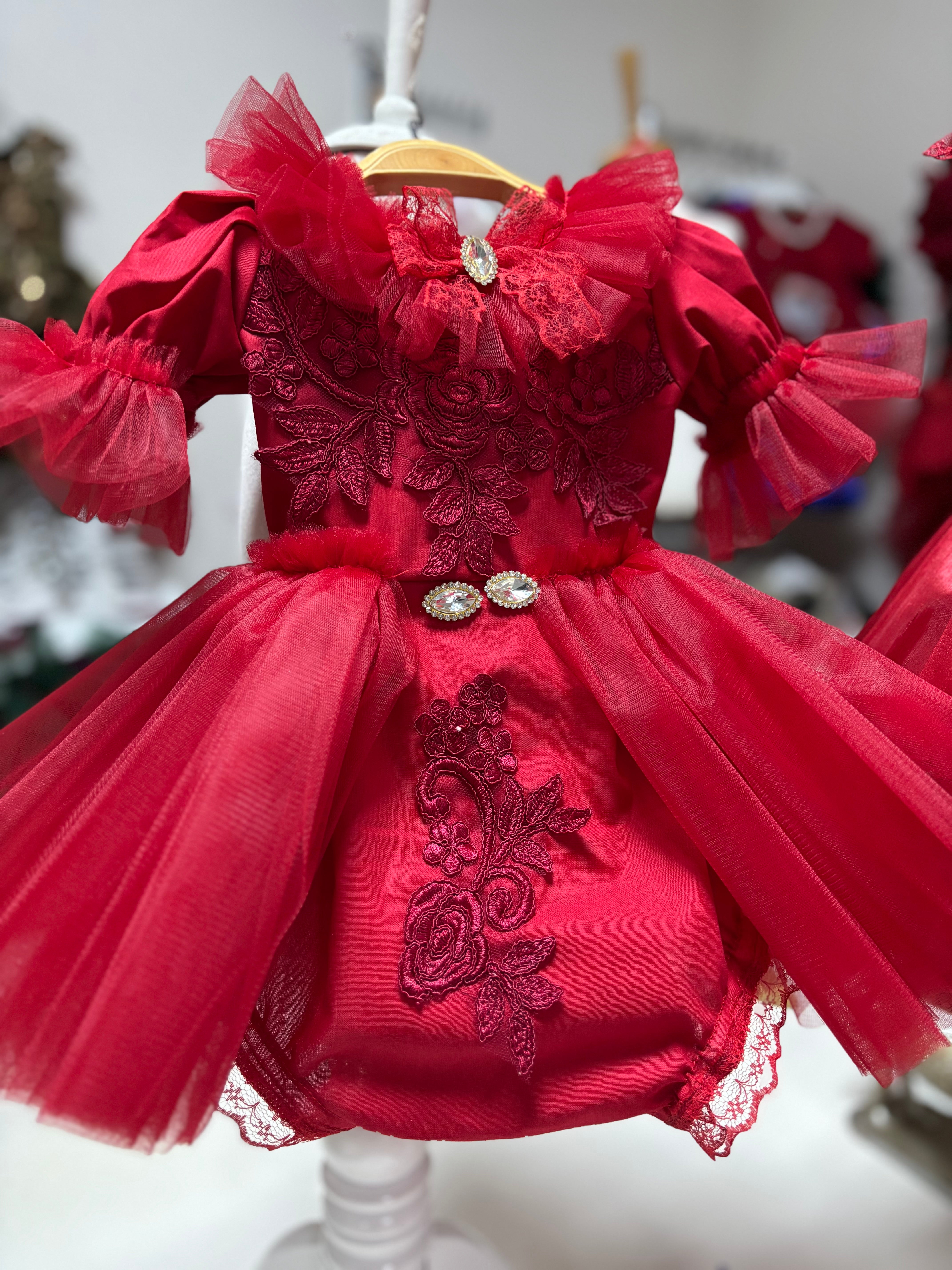 Red Coton Fabric Baby Girl Romper