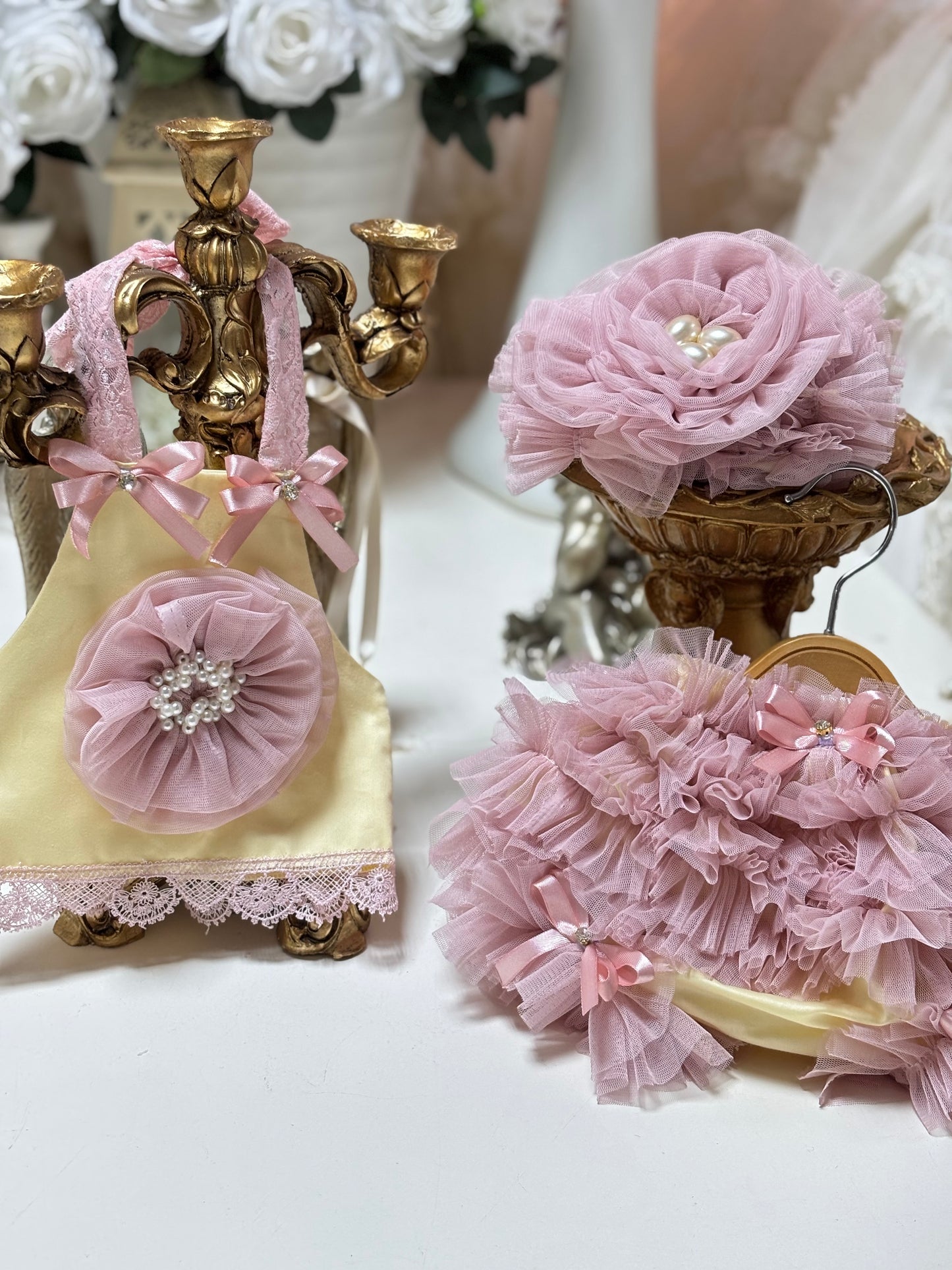 Yellow and pink two pieces outfit and hair band