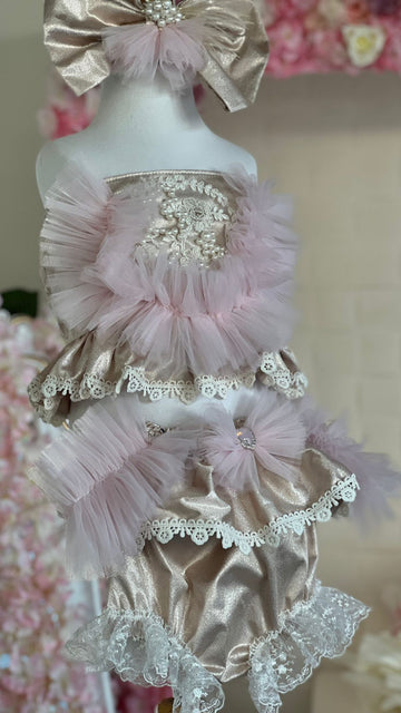 Girl and baby coton fabric two pieces outfıt and hair bow