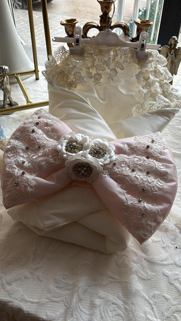 Cream Silk Fabric Big bow flowers baby swaddle
