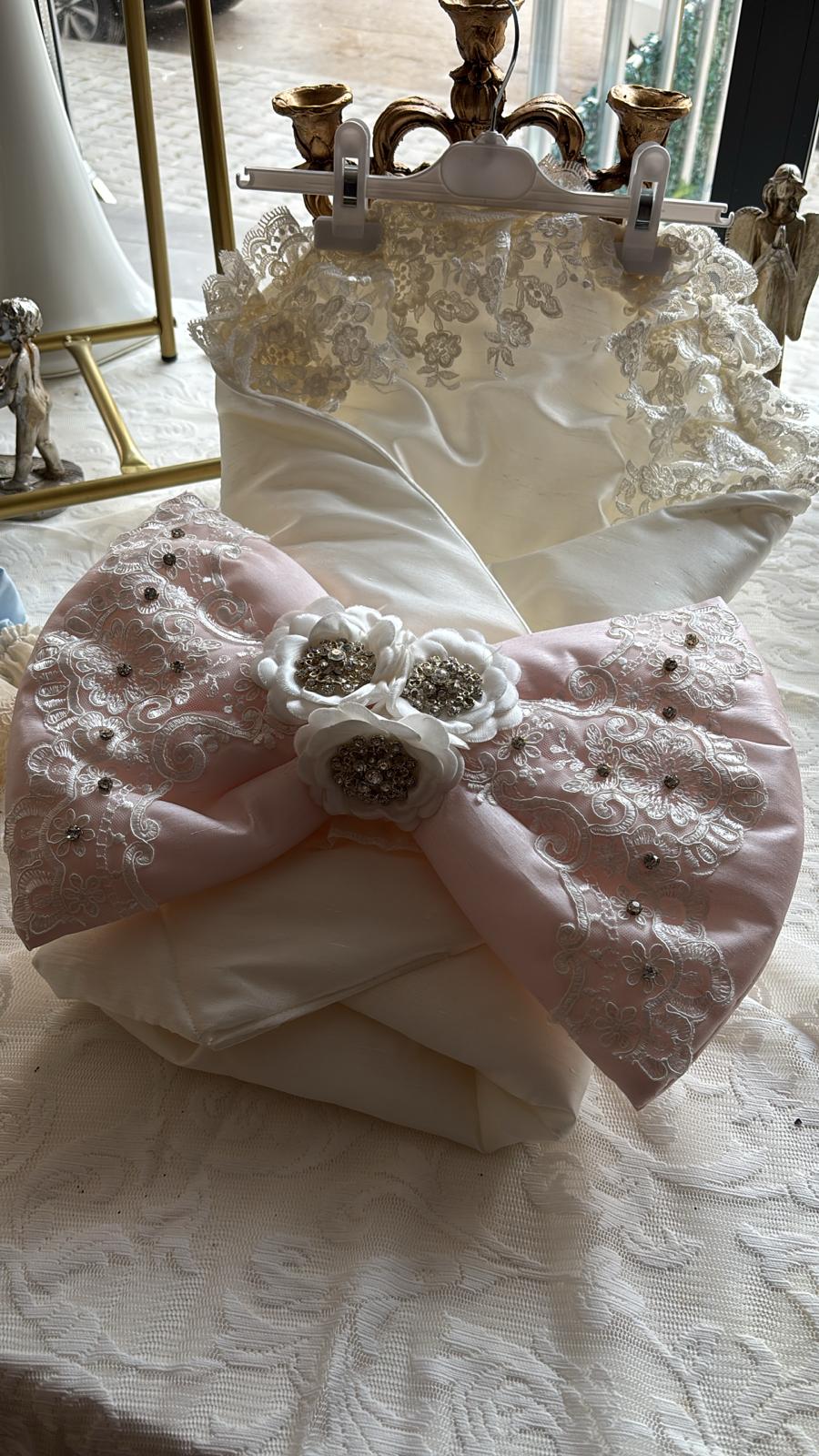 Cream Silk Fabric Big bow flowers baby swaddle