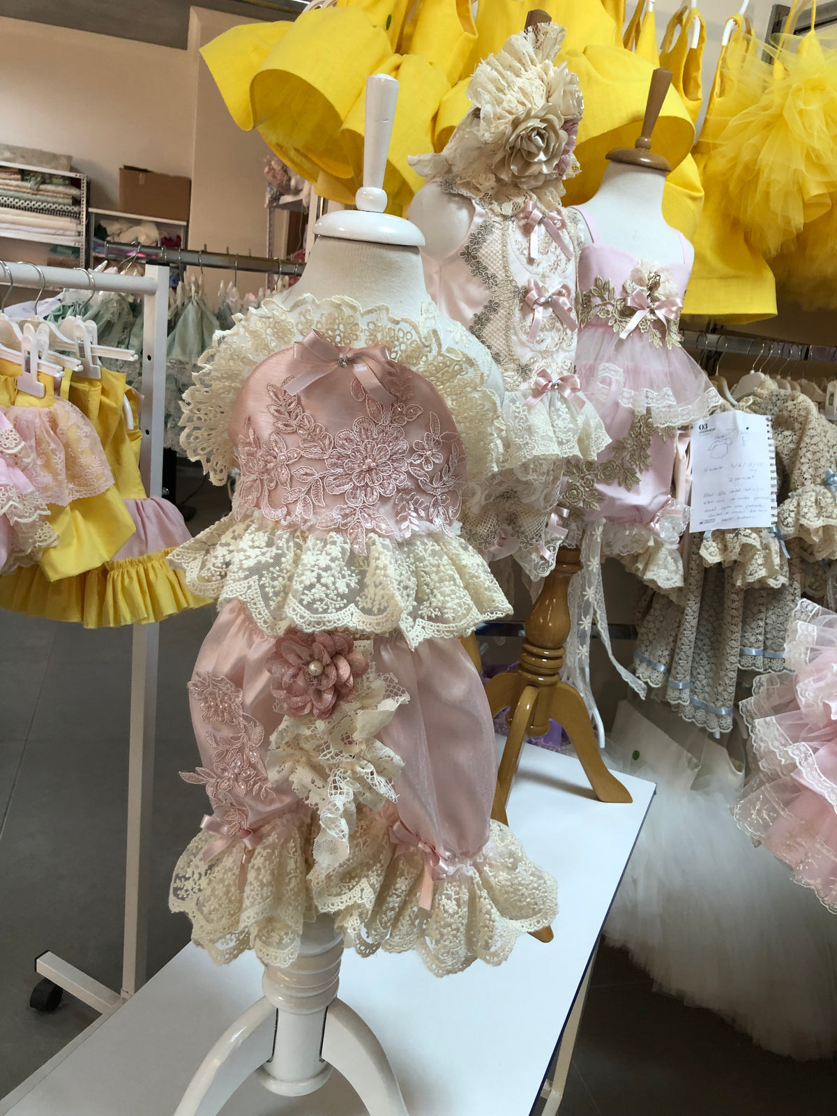 Pink silk fabric girl and baby two pieces outfıt and hairband