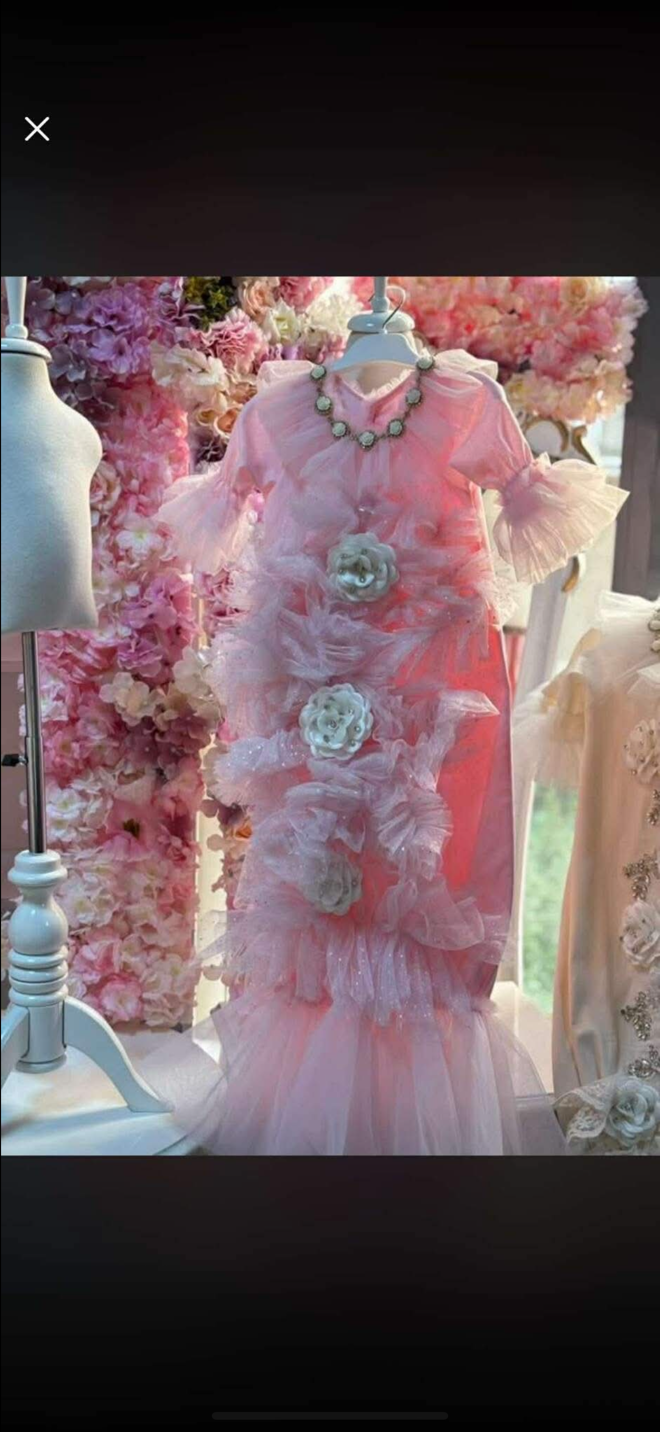 Pink Flower Baby Girl (3M) Gown Ruffle Tutu Dress 3D White Rose Appliques