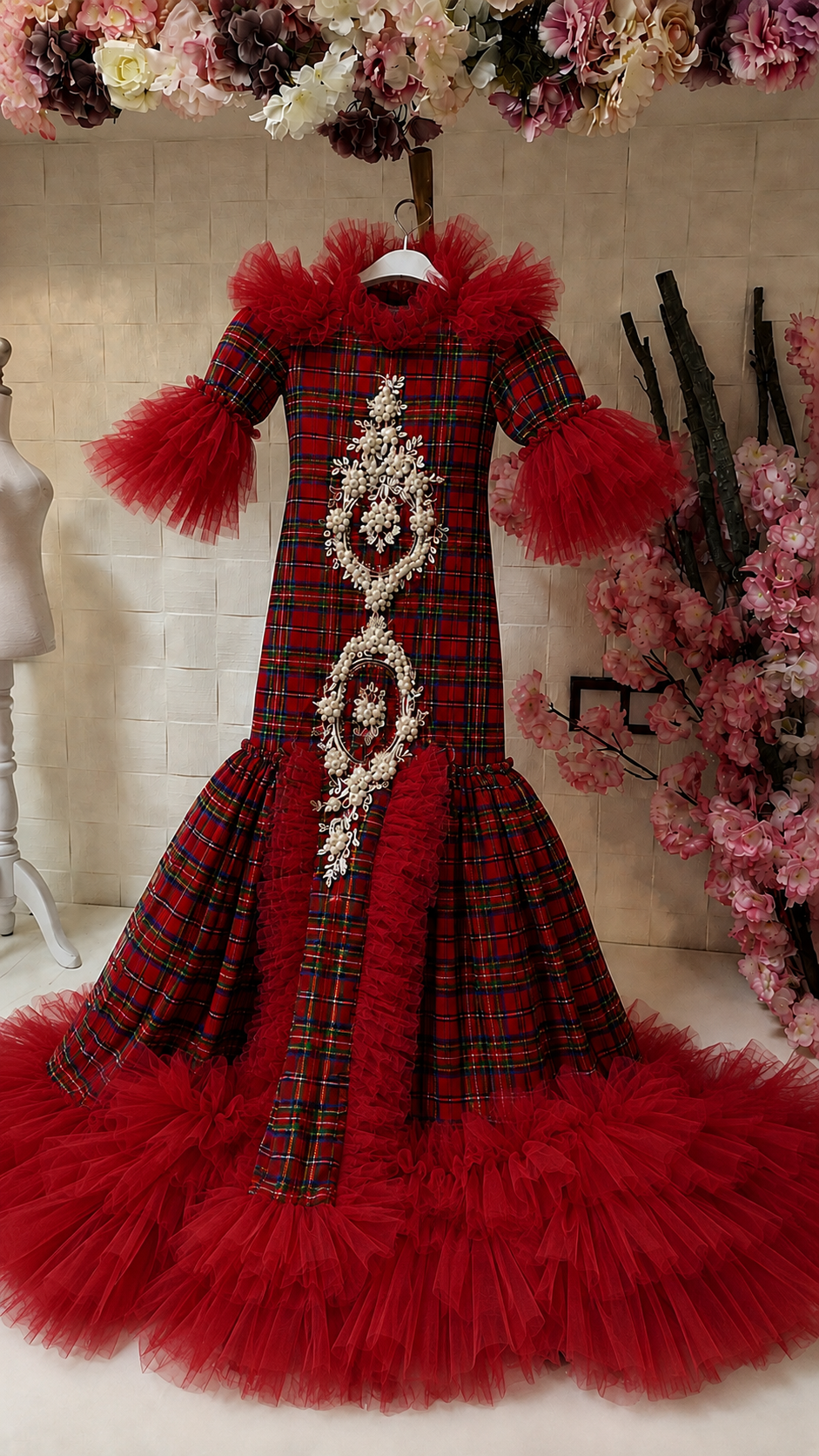 Red plain baby long gown