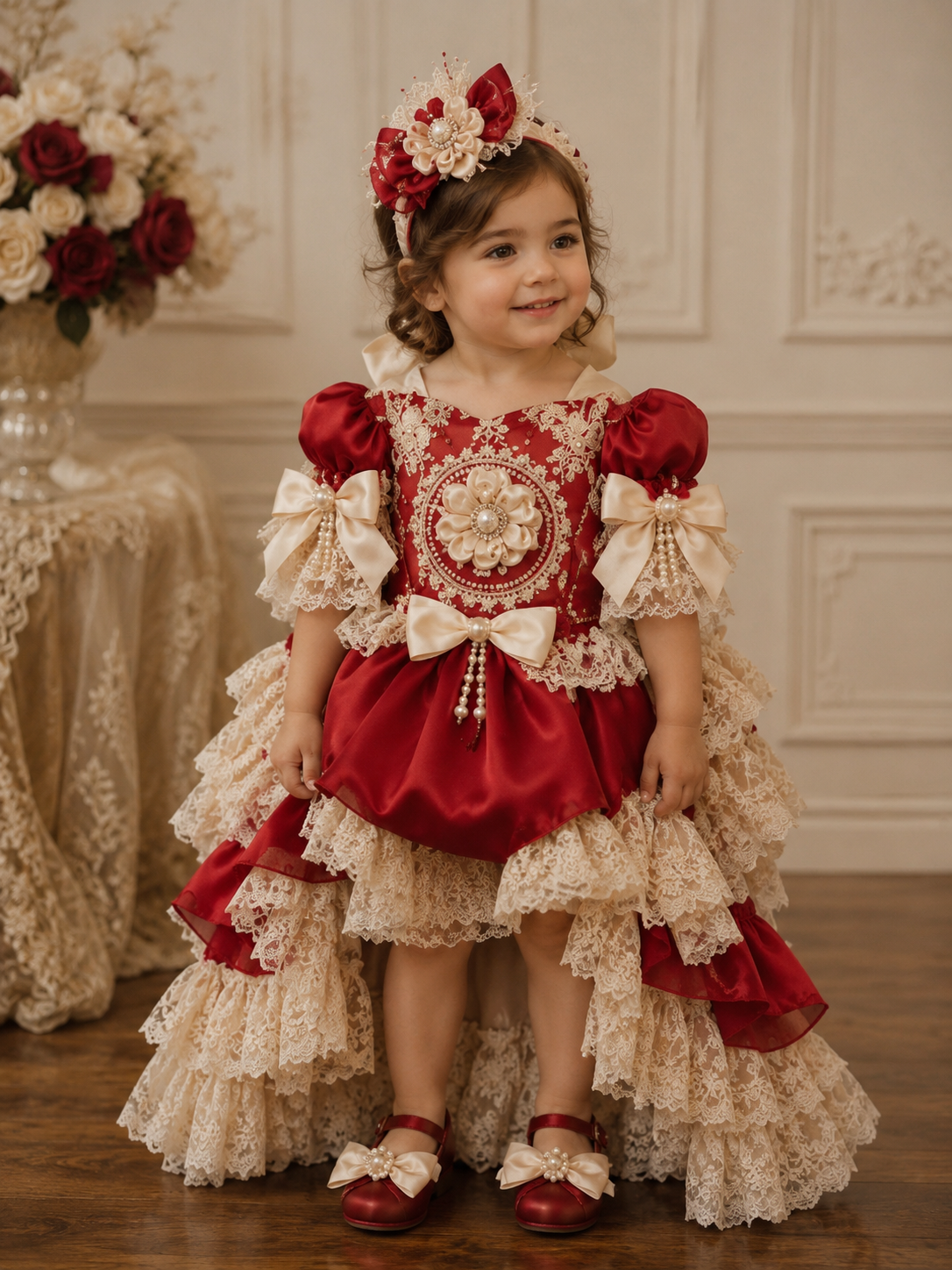 Holiday girl amazing long train lace dress and hairband