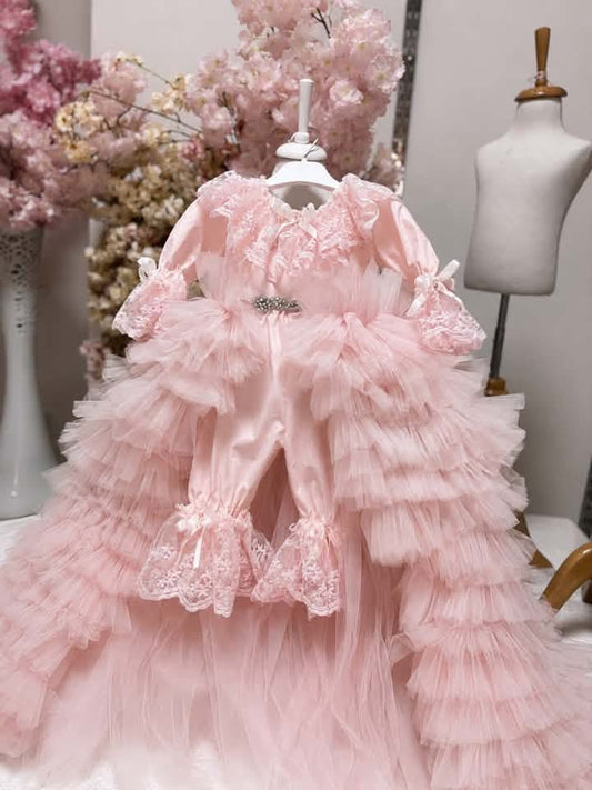 Pink baby gown and bonnet