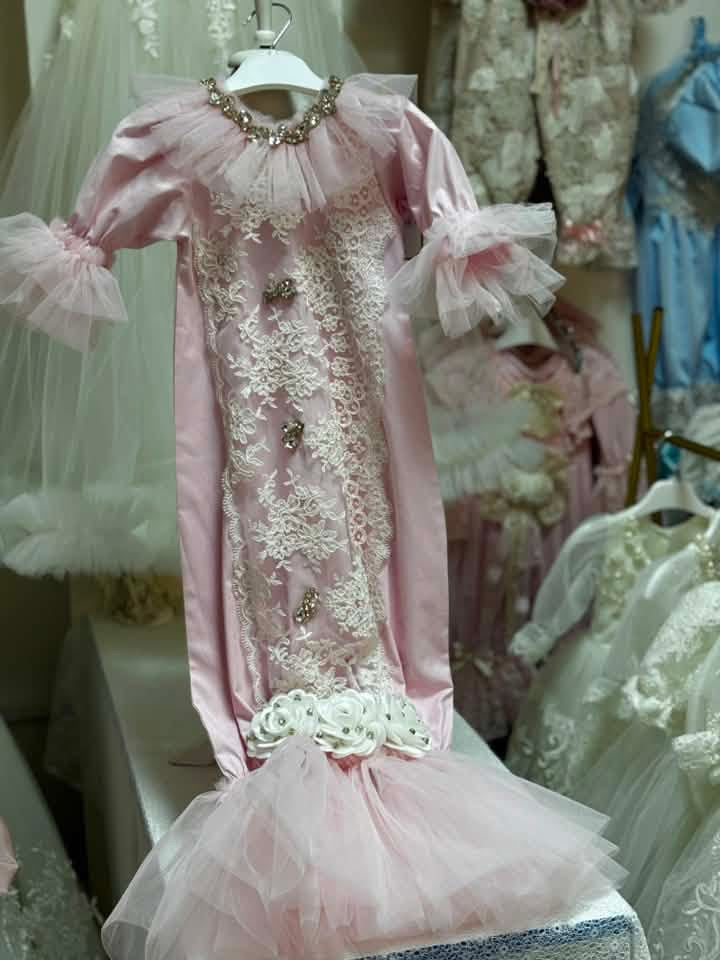Pink baby gown and bonnet
