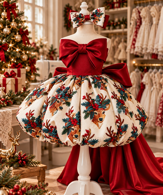 Christmas bow long train girl dresses