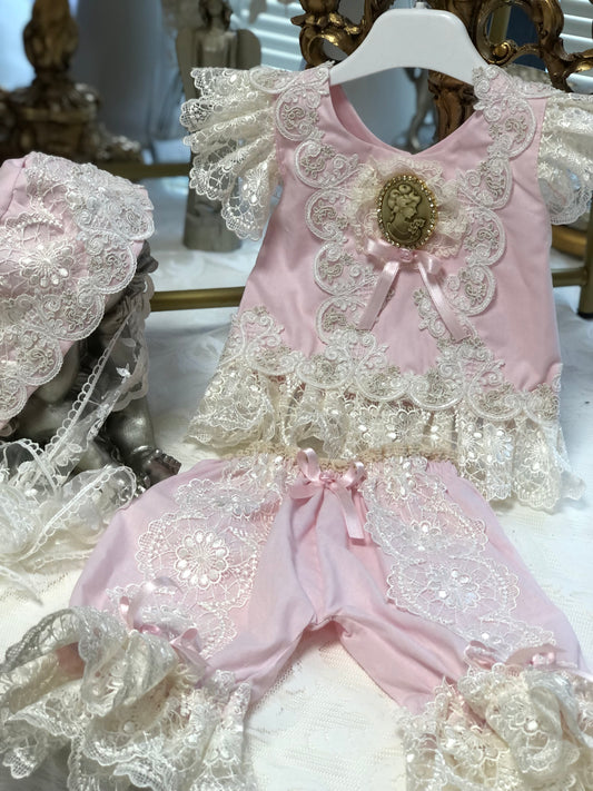 pink coton  baby and girl two pieces outfıt