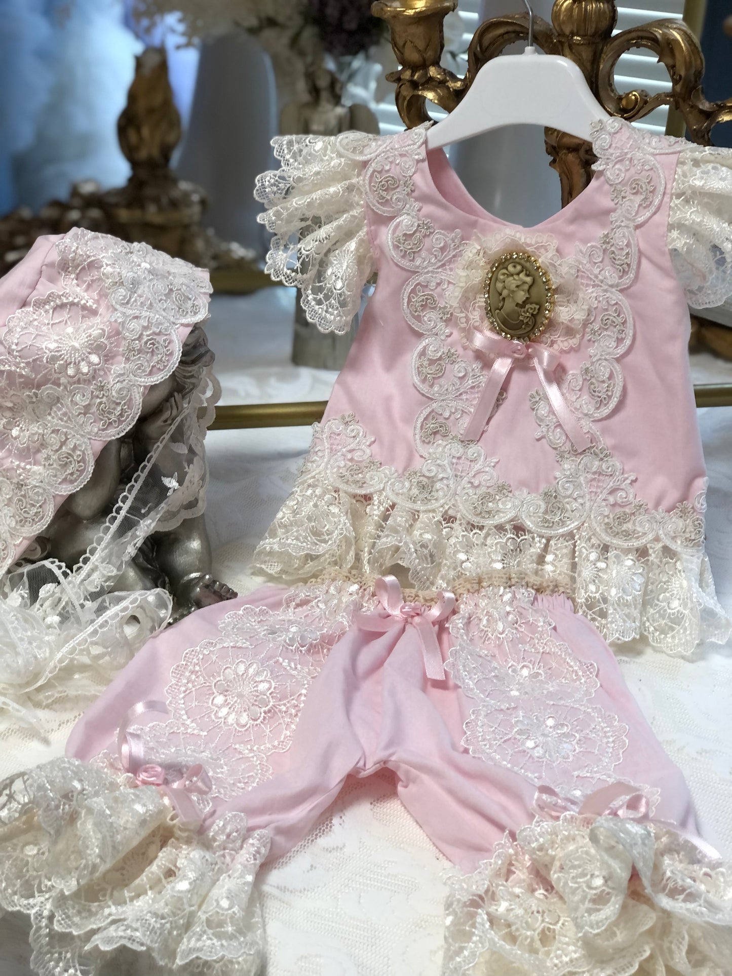 pink coton  baby and girl two pieces outfıt