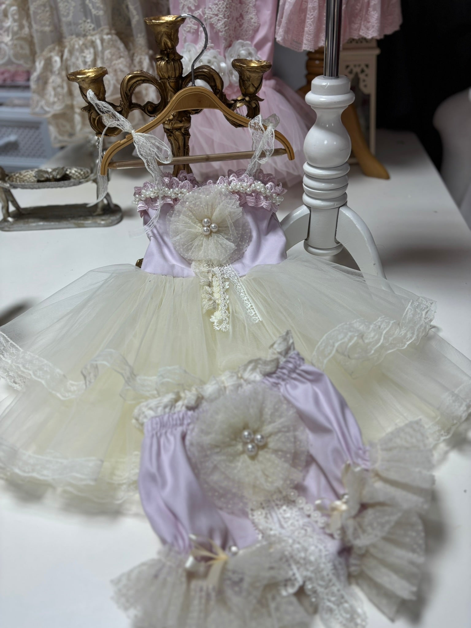 Lilac Soft Tulle Blouse And Shorts Two Pieces