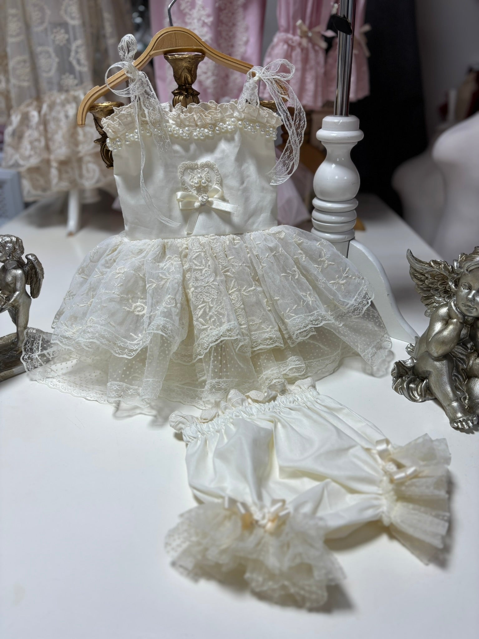 Cream Coton Fabric Blouse Shorts Vintage Clothing