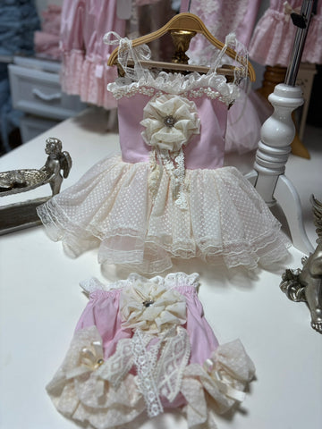 Pink Tulle Vintage Blouse And Shorts