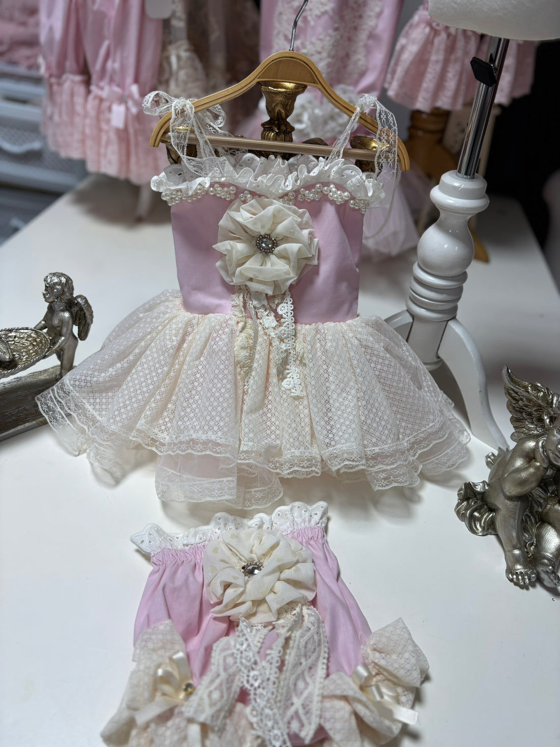 Pink Tulle Vintage Blouse And Shorts