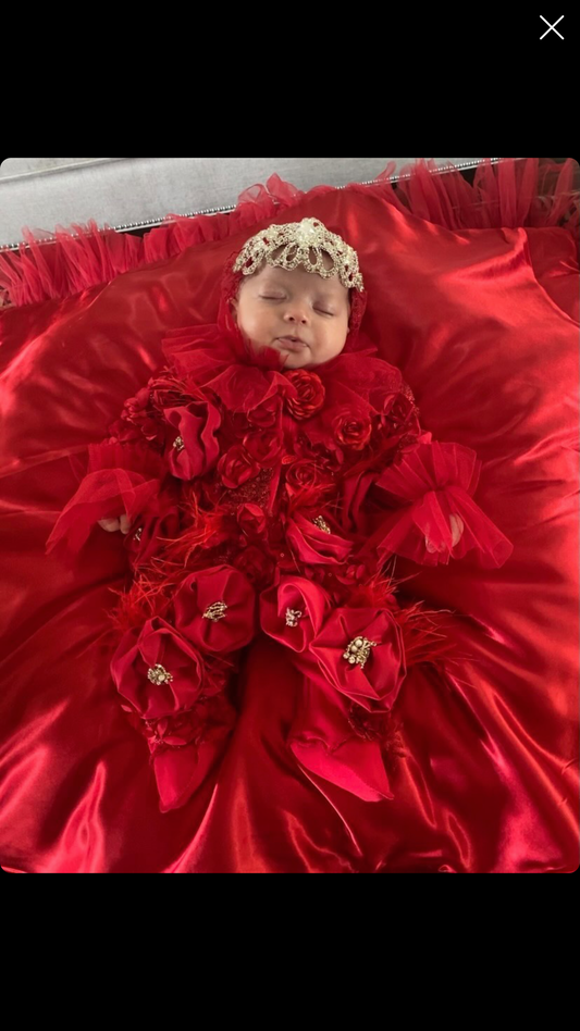 red flowers jumpsuit blankent and crown set