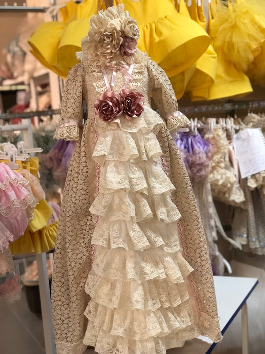 lace baby gown and bonnet se wholesale 4 pcs