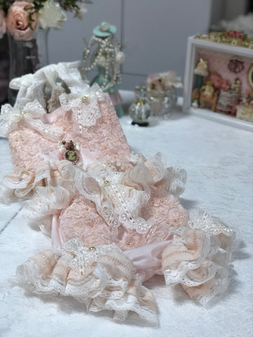 Light Pink Short And Blouse Vintage Desing Coton Fabric Lace Aplıque