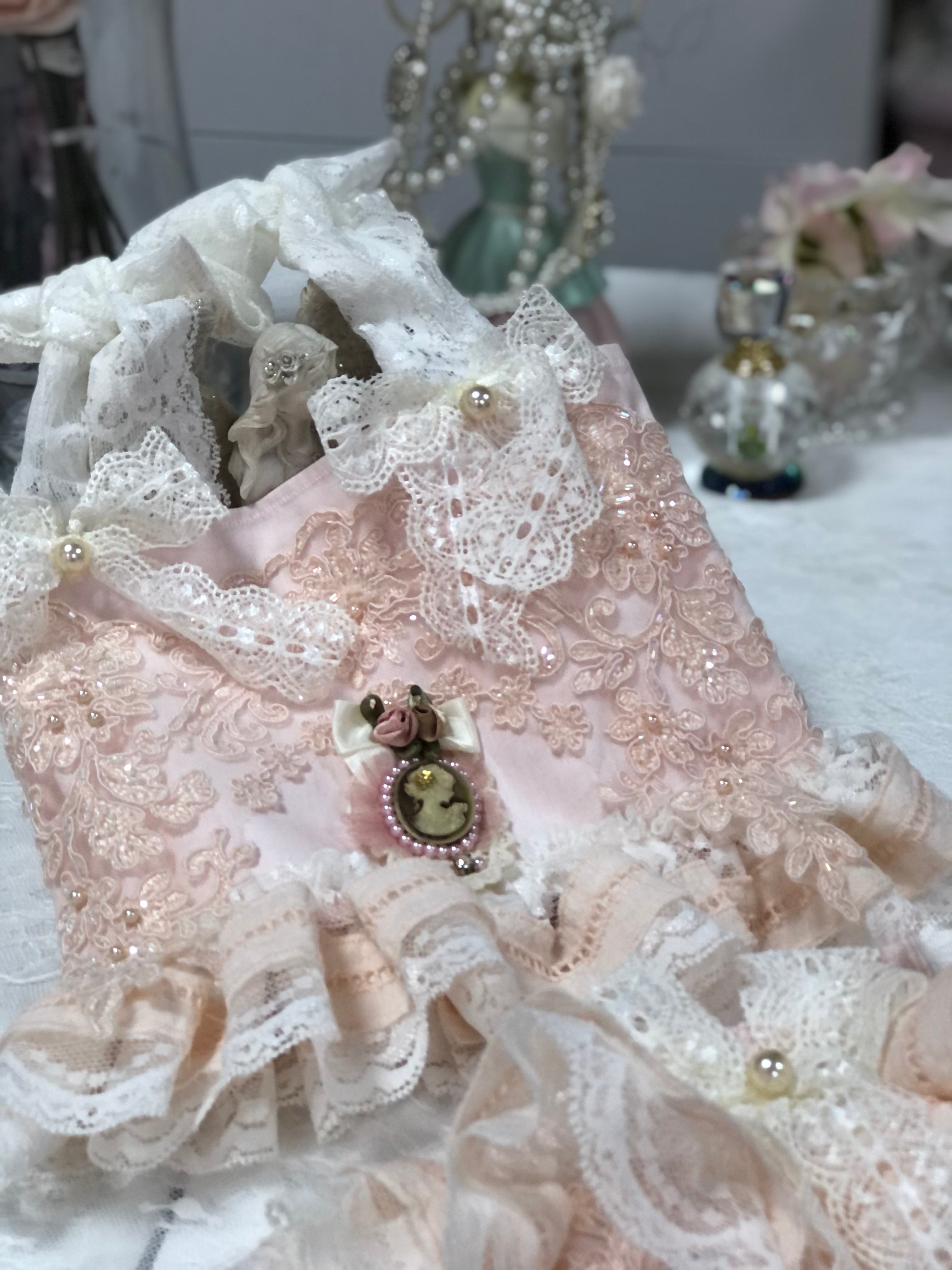 Light Pink Short And Blouse Vintage Desing Coton Fabric Lace Aplıque