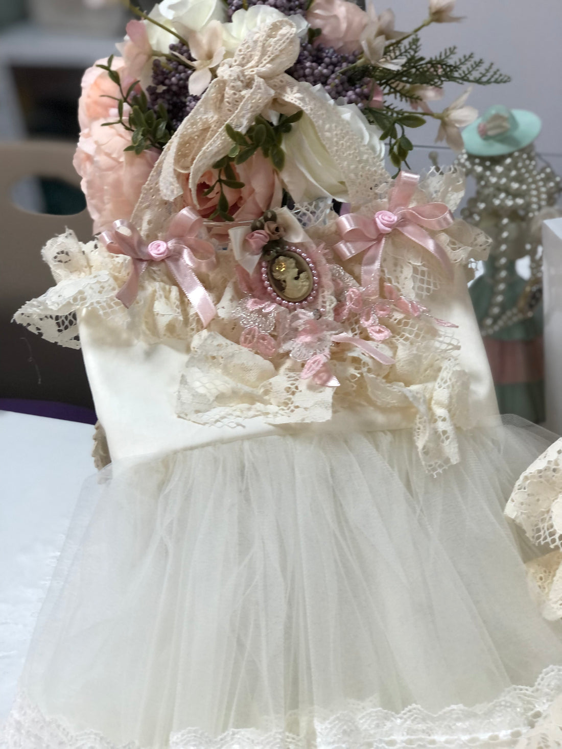 Cream Vintage Baby Girl Pants Blouse Hair Band