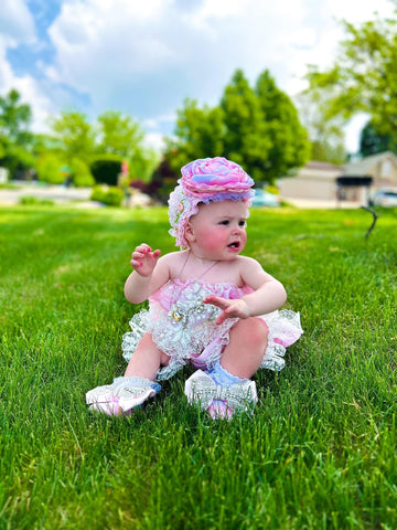 Pink baby and girl  coton fabric two pieces outfit and hair band
