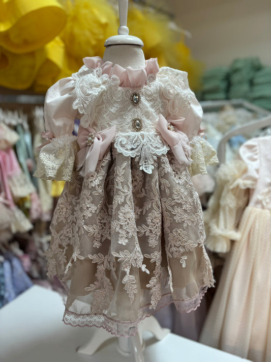 coton france lace light pink vintage baby and girl dress wholesale 7 pcs