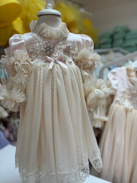 ivory baby and girl vintage tulle dress wholesale 7 pcs