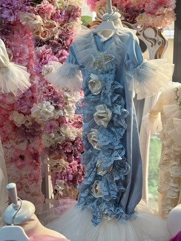 Blue Flowers Long Baby Gown