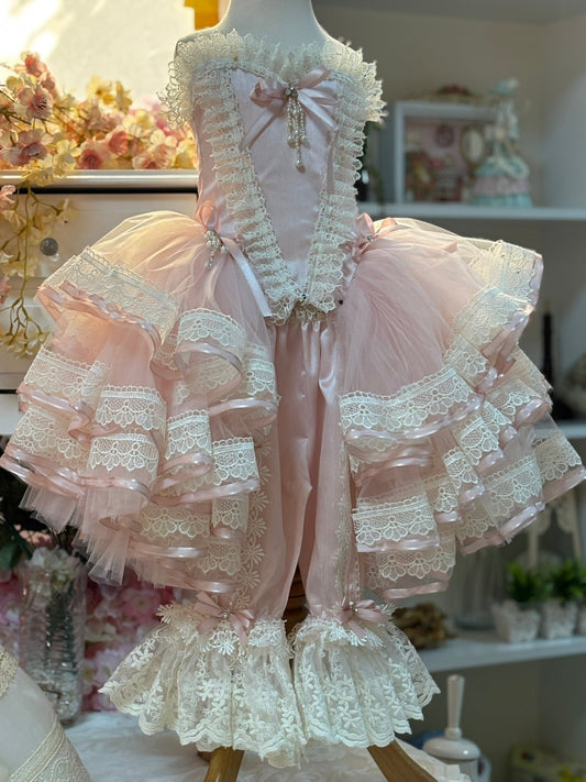 light pink silk fabric girl two pieces vintage outfıt wholesale 4 pcs