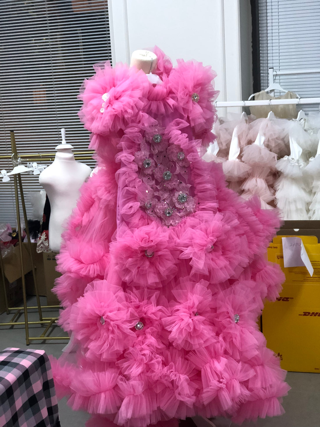 Mom Robe And Baby Gown hot pink full tulle and Hair Band