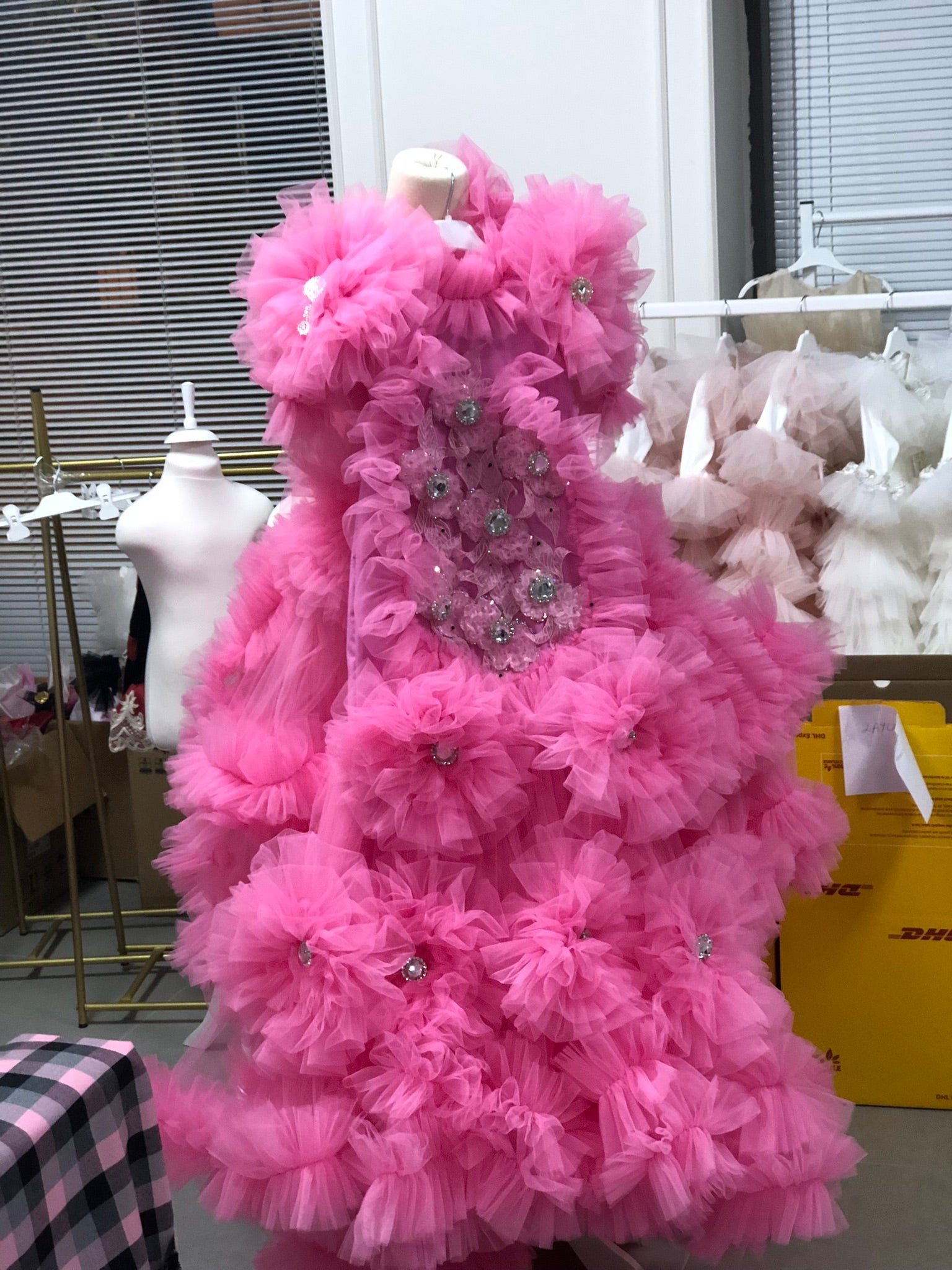 Mom Robe And Baby Gown hot pink full tulle and Hair Band