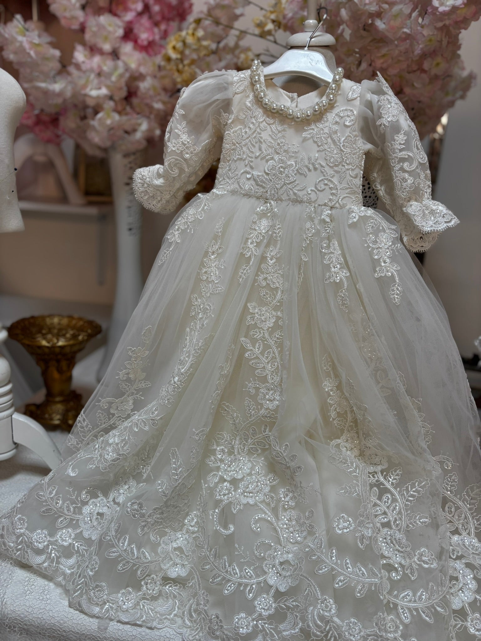 cream baby long gown 3m