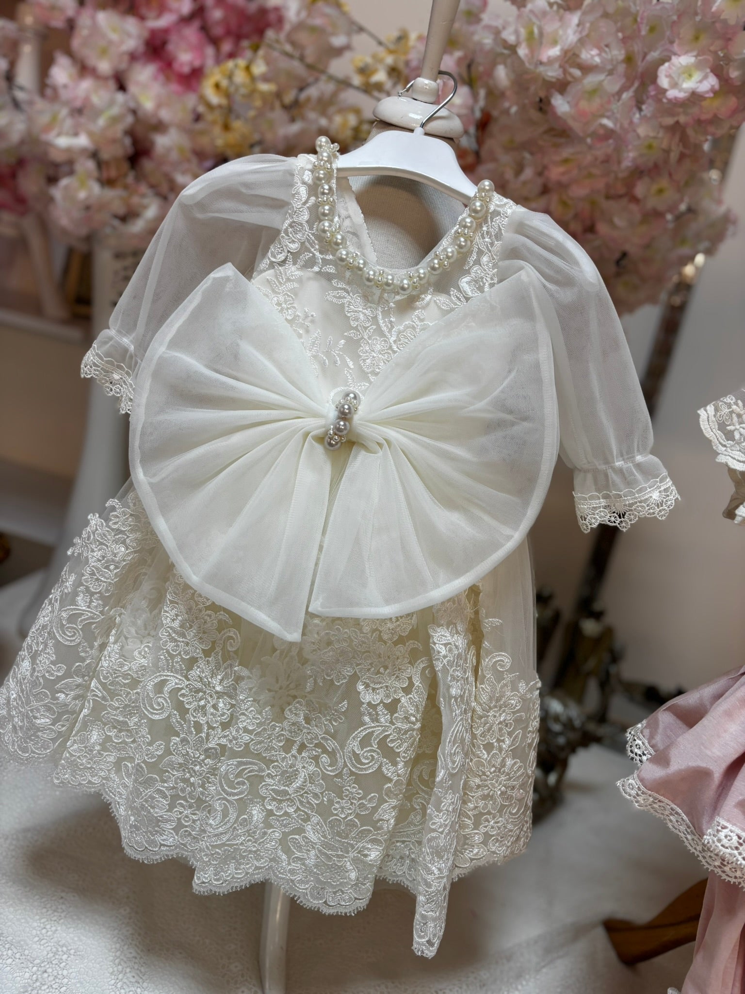 cream pearl baby gown dress 9m